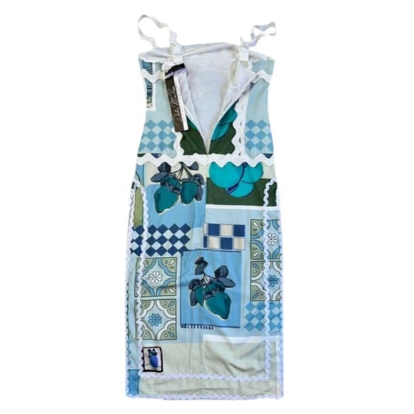 DALIA MACPHEE BLUE MULTI Ribbon Trim Tile Print Tuscany Maxi Dress - Picture 11 of 16